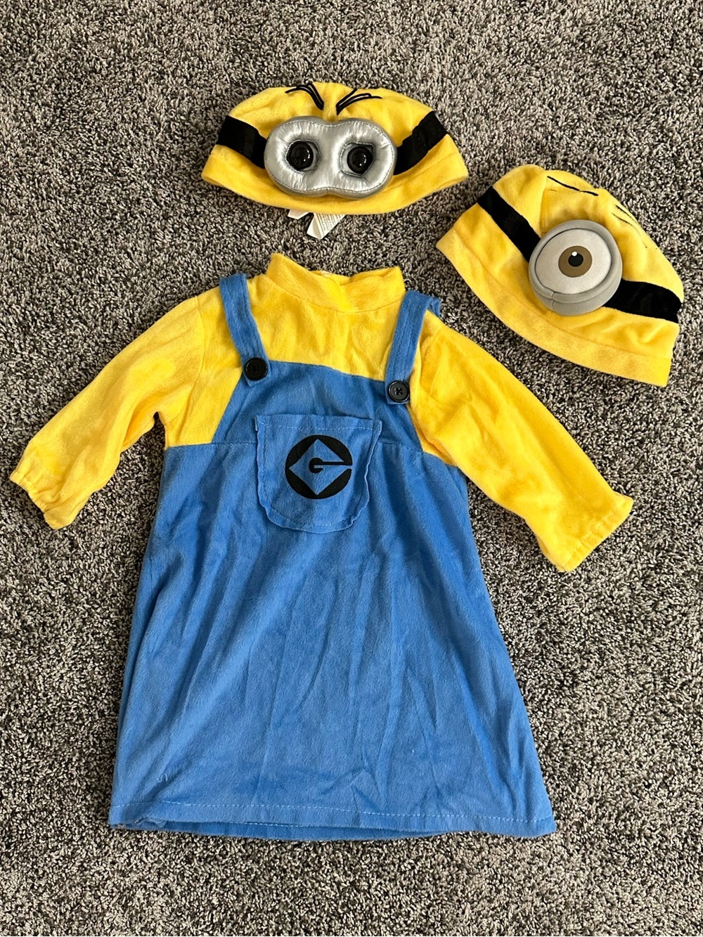 Minion-Inspired Dress Costume with Two Character Hats (3-4T)